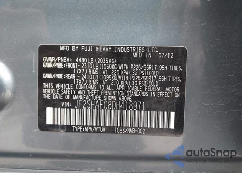 2013 Subaru Forester 2.5X Limited from USA, damaged, VIN JF2SHAFC8DH418971